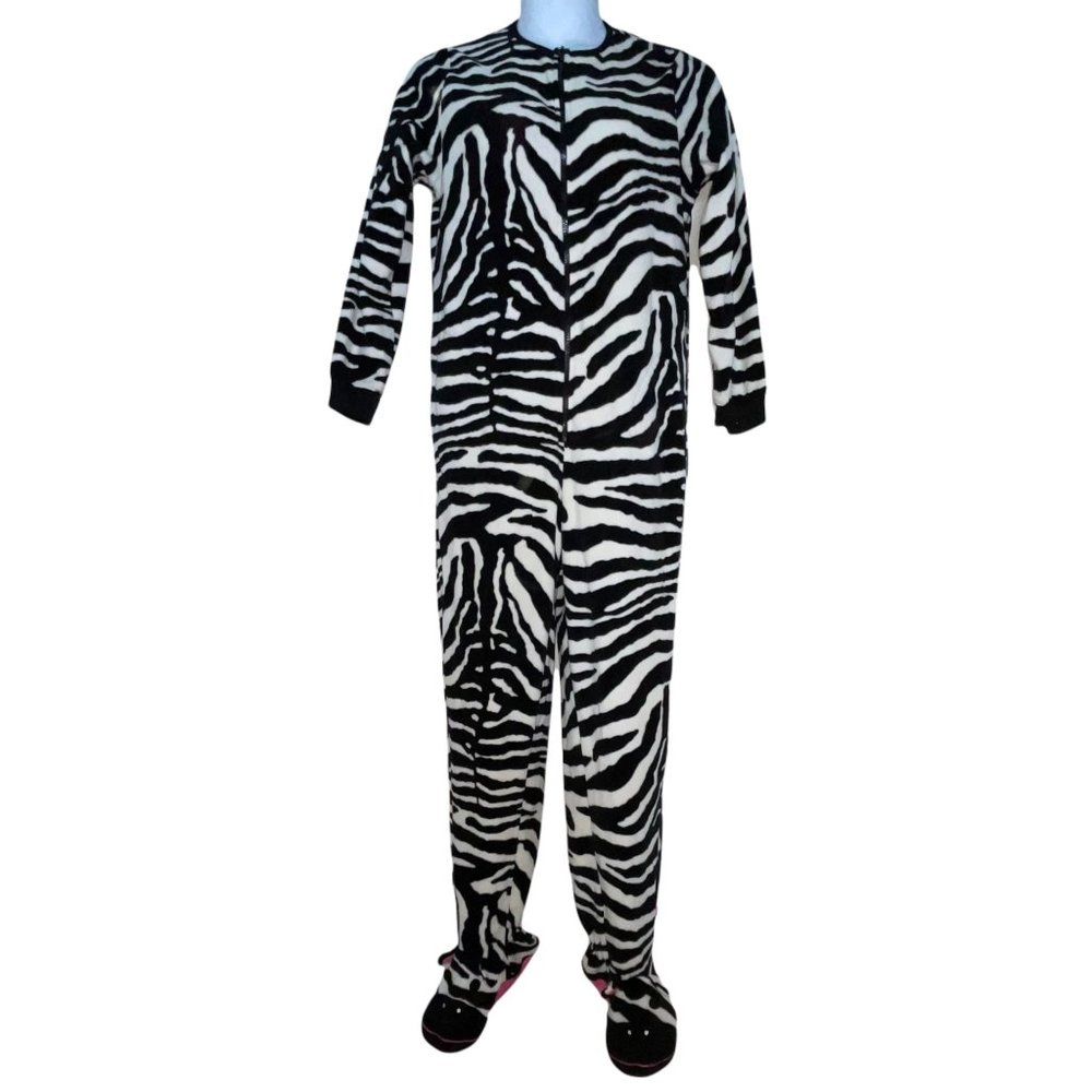 Nick & Nora Zebra Pajamas Womens S Black White Striped Unionsuit PJs Costume